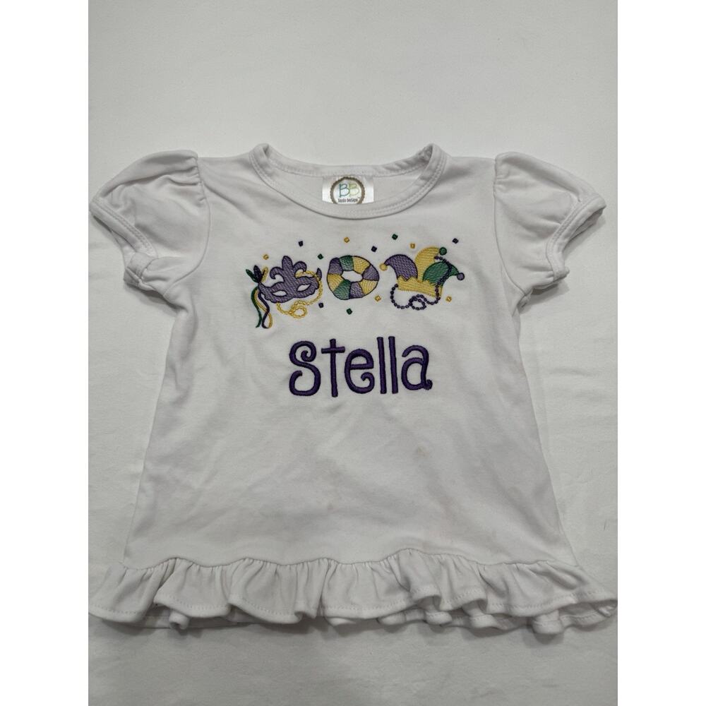 Monogrammed “Stella” Mardi Gras 18m Toddler‎ Shirt For Parades Light Staining